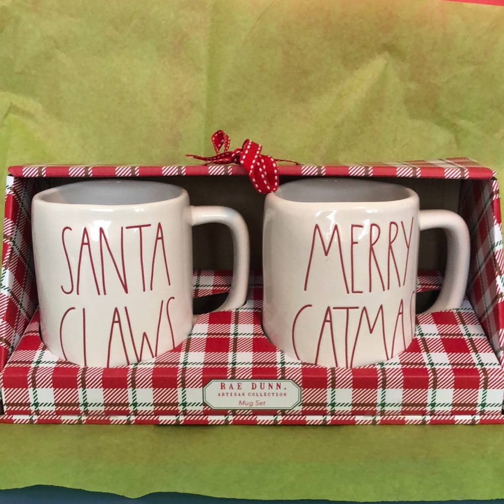 Rae Dunn SANTA CLAWS & MERRY CATMAS mug set